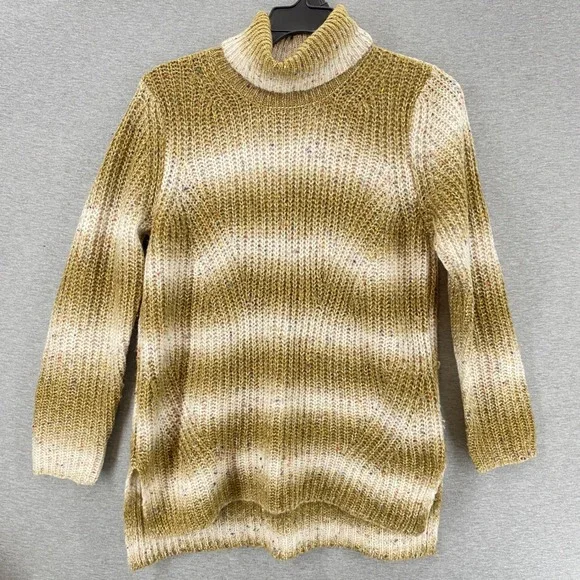 DESIGN365 Women's Striped Turtleneck Sweater Speckled Multi Color Yarn Size L - Picture 2 of 7